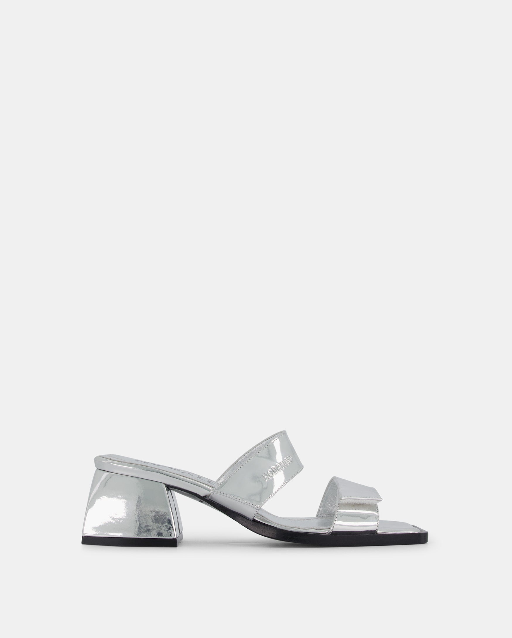 nodaleto open-toe mule sandal shoe in silver leather