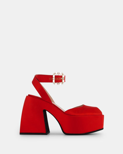 Red platform shoes with cheap ankle strap